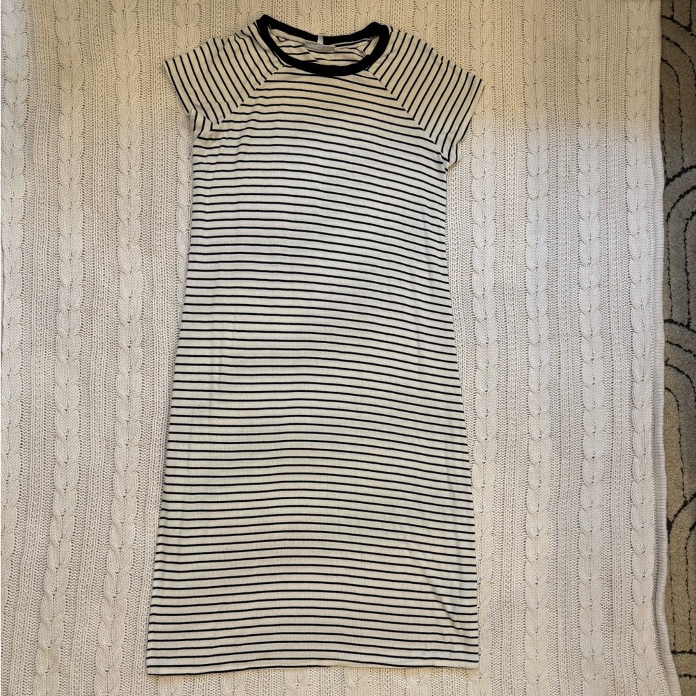 Motherhood Maternity Black and White Striped Midi Dress - Large